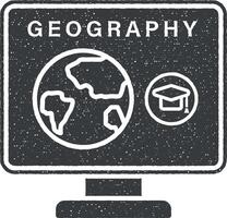 Computer pc geography vector icon illustration with stamp effect