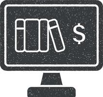 Computer pc books dollar vector icon illustration with stamp effect