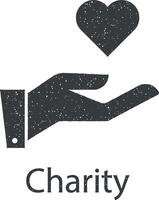 charity, donation, giving, hand, love vector icon illustration with stamp effect