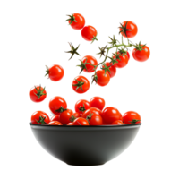 ai gegenereerd vers tomaten vliegend in kom geïsoleerd Aan transparant achtergrond png