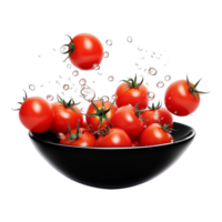 ai gerado fresco tomates vôo dentro tigela isolado em transparente fundo png