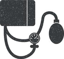 sphygmomanometer, medical instrument, blood pressure, vector icon illustration with stamp effect