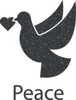 paloma, corazón, paz vector icono ilustración con sello efecto