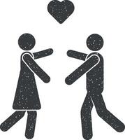 lovers run to each other vector icon illustration with stamp effect