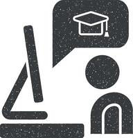 Computer pc student graduation vector icon illustration with stamp effect