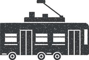 Trolley bus vector icon illustration with stamp effect