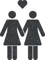 loving lesbian couple vector icon illustration with stamp effect