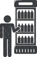 a man at the fridge with drinks vector icon illustration with stamp effect