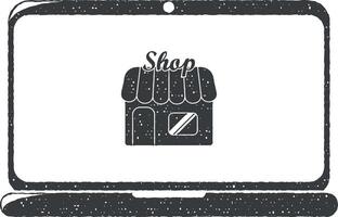 Online Store vector icon illustration with stamp effect