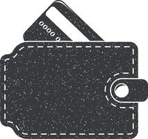 a wallet with a credit card vector icon illustration with stamp effect