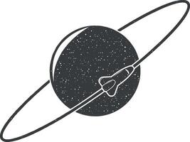 rocket into the circle of the earth vector icon illustration with stamp effect