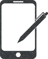 tablet with stylus vector icon illustration with stamp effect