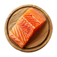 AI generated Fresh raw salmon pieces on wooden board with transparent background png