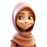 ai generado 3d dibujos animados musulmán niña sonriente retrato aislado en transparente antecedentes png