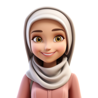 ai généré 3d dessin animé musulman fille souriant portrait isolé sur transparent Contexte png