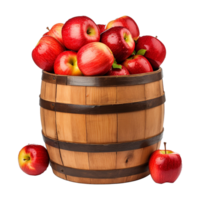 AI generated Apples in a wooden barrel isolated on transparent background png