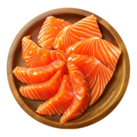 AI generated Fresh raw salmon pieces on wooden board with transparent background png