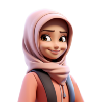 ai généré 3d dessin animé musulman fille souriant portrait isolé sur transparent Contexte png