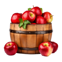 AI generated Apples in a wooden barrel isolated on transparent background png