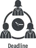 Team work, deadline, team, time, users vector icon illustration with stamp effect