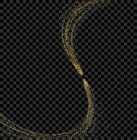 Gold dust particles. Transparent glitter sparkle trail on black background. Vector illustration