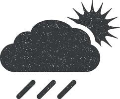 Sunny, rainy weather vector icon illustration with stamp effect