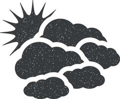 Sunny, cloudy weather vector icon illustration with stamp effect