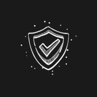 Shield icon with check mark in doodle sketch illustration vector