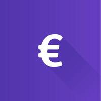 Euro currency symbol flat color icon long shadow vector illustration