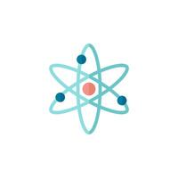 Atom structure icon in flat color style. Science technology school college education molecule particles vector