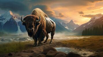 AI generated bison high quality image photo