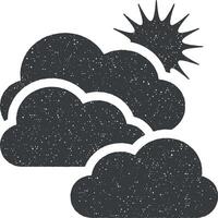 Cloudy, sunny weather vector icon illustration with stamp effect