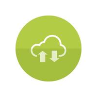 Cloud icon with arrows in flat color circle style. Computing data storage file hosting vector