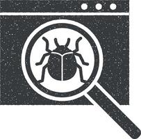 Web development, bug search vector icon illustration with stamp effect