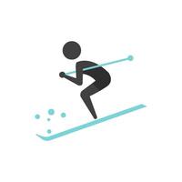 Ski icon in flat color style. Sport winter playing mountain vector