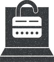 Web development, secure login vector icon illustration with stamp effect
