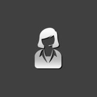 Female receptionist icon in metallic grey color style. Call center support vector