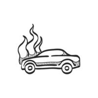 mano dibujado bosquejo icono coche en fuego vector