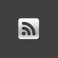 Cup icon with RSS symbol in metallic grey color style. Reader feed syndication vector