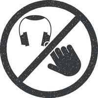 do not touch, headphones icon vector illustration in stamp style