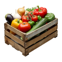 AI generated Wooden box fresh vegetables isolated on transparent background png