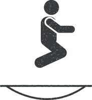 Man trampoline jump icon vector illustration in stamp style