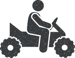 Man biking motorcycle vehicle icon vector illustration in stamp style