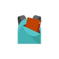 School bag icon in flat color style. Backpack luggage rucksack student zipper vector