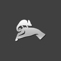 Animal care icon in metallic grey color style. Chameleon zoo jungle vector