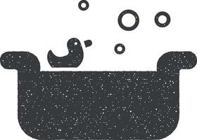 bañera, ducha, pato, juguete icono vector ilustración en sello estilo