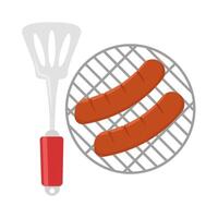 spatula with sausage in grill illustration vector