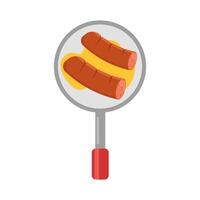 sausage fry in butter with in frying pan illustration vector