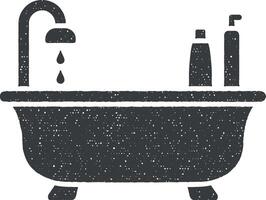 bañera, ducha icono vector ilustración en sello estilo