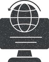 Global computer icon vector illustration in stamp style